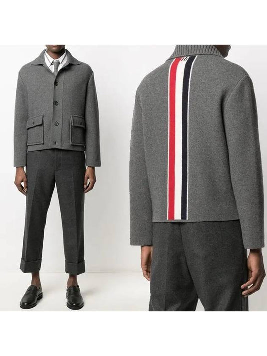 Intarsia Center Back Voile Wool Jacket Grey - THOM BROWNE - BALAAN 2