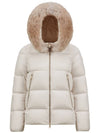 1A00174 54AQE 051 LAICHEFUR Liechafer logo patch hood fur down padding beige women s jacket TTA - MONCLER - BALAAN 1