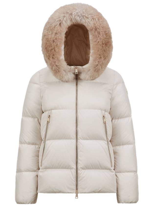 1A00174 54AQE 051 LAICHEFUR Liechafer logo patch hood fur down padding beige women s jacket TTA - MONCLER - BALAAN 1