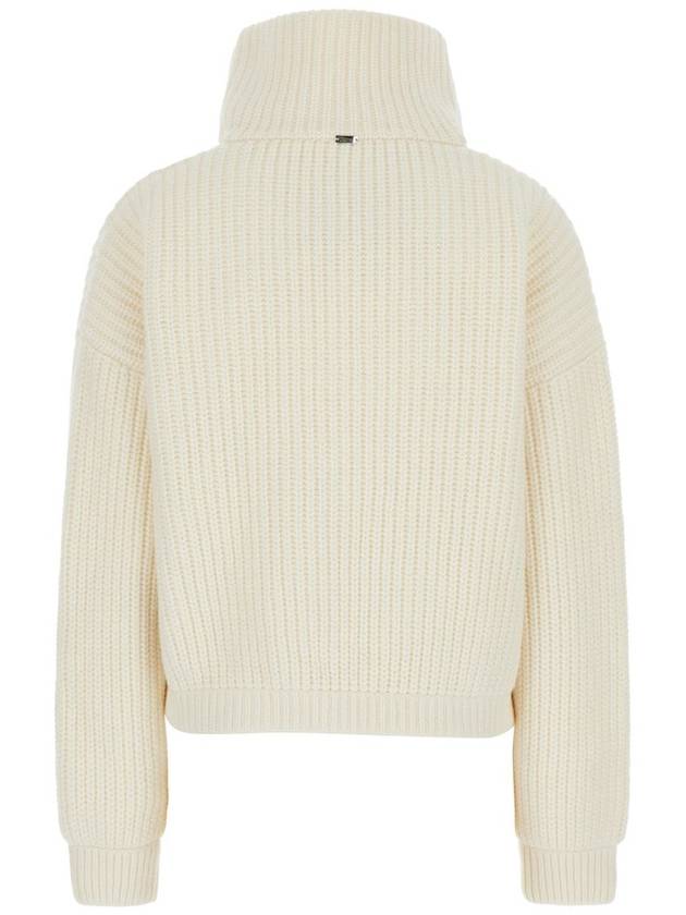 White Cropped Jacket With Funnel Neck In Ribbed Wool Woman - HERNO - BALAAN 2