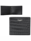 Crocodile Embossed Leather Half Wallet Black - SAINT LAURENT - BALAAN 3