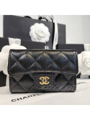 Women s Classic Snap Card Wallet Caviar Black Gold AP0214 - CHANEL - BALAAN 1