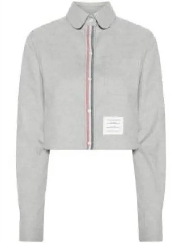 Women s Striped Cotton Crop Long Sleeve Shirt Gray - THOM BROWNE - BALAAN 2