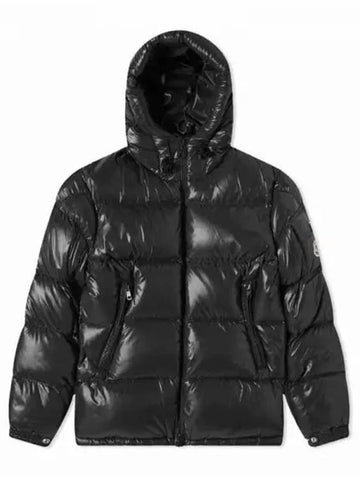 ECRINS logo patch hooded short down jacket glossy black men s padding 233525 - MONCLER - BALAAN 1