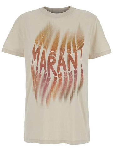 'Zoeline' White Crewneck T-Shirt With Maxi Logo Print On The Front In Cotton Woman - ISABEL MARANT ETOILE - BALAAN 1