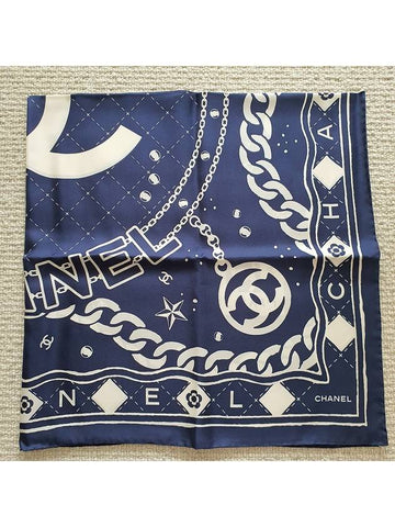 Chain CC Logo Square Scarf Navy - CHANEL - BALAAN 1