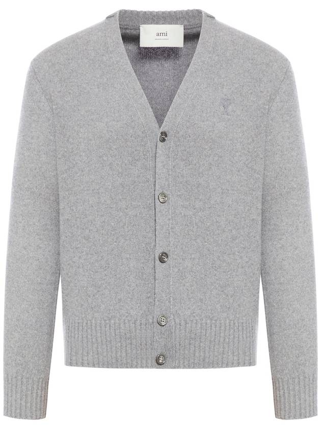 V-Neck Cashmere Cardigan Light Grey - AMI - BALAAN 2