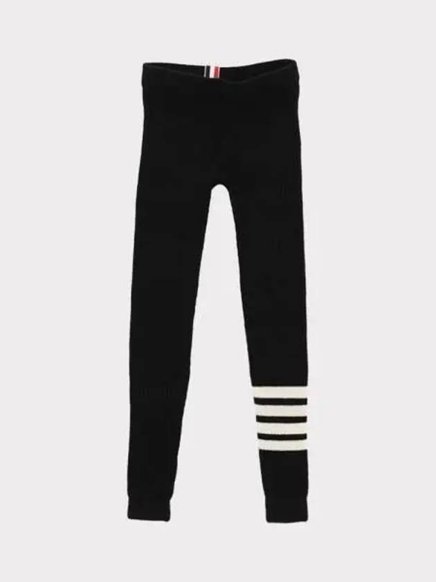 Women's Wool Cashmere Rib 4 Bar Leggings Black - THOM BROWNE - BALAAN 2