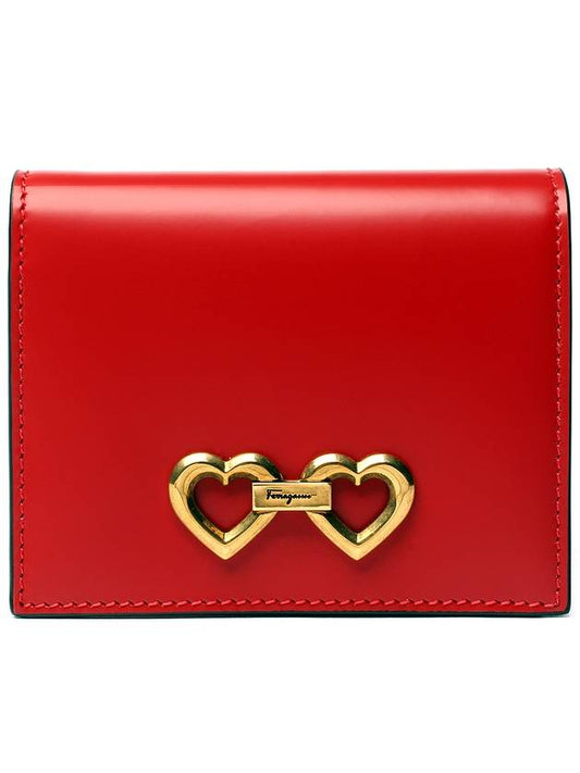 Gold Plaque Compact Half Wallet Red - SALVATORE FERRAGAMO - BALAAN 2