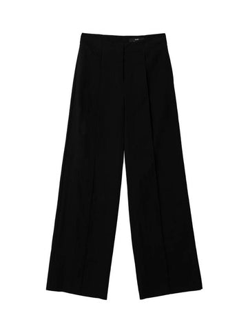 Meryl low rise pin tuck hem side slits straight semi wide slacks black MERYL15BK - RAMUSTUDIO - BALAAN 1