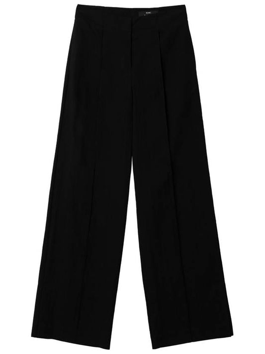 Meryl low rise pin tuck hem side slits straight semi wide slacks black MERYL15BK - RAMUSTUDIO - BALAAN 2