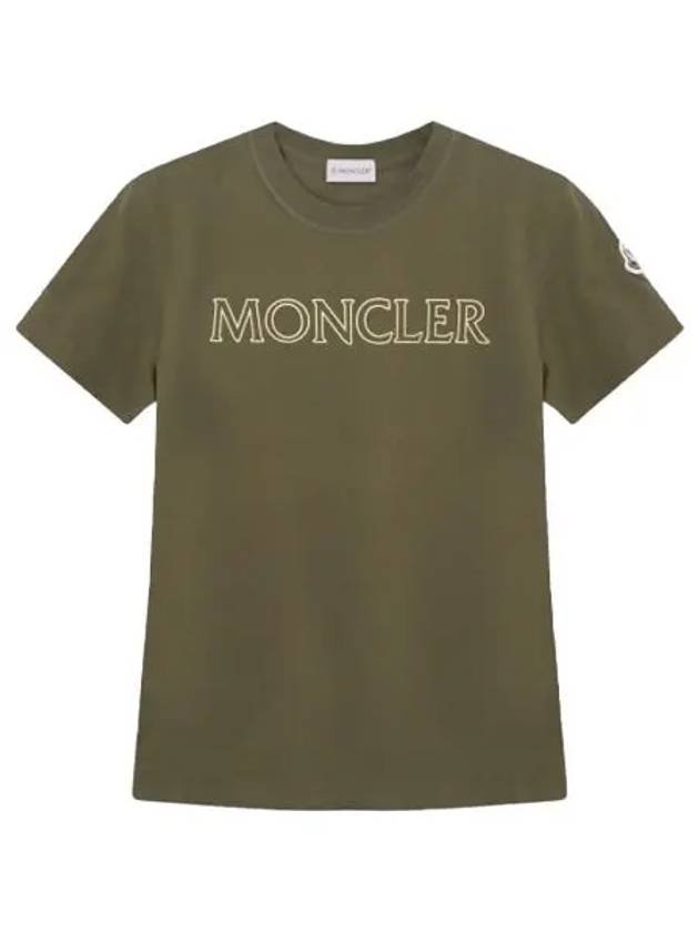 Women's Laminated Logo Short Sleeve T-Shirt Khaki - MONCLER - BALAAN 2