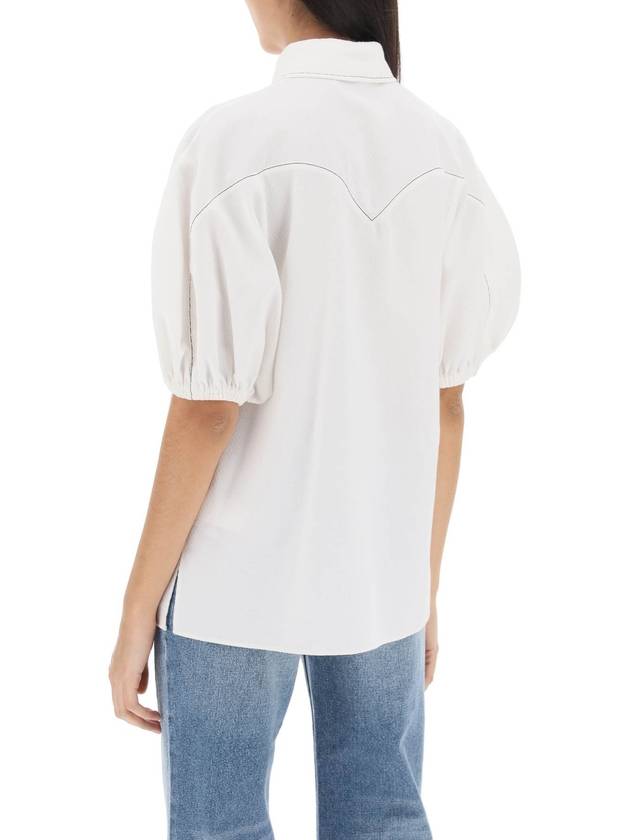 Women's Balloon Sleeve Textured Cotton Blouse White - CHLOE - BALAAN 4