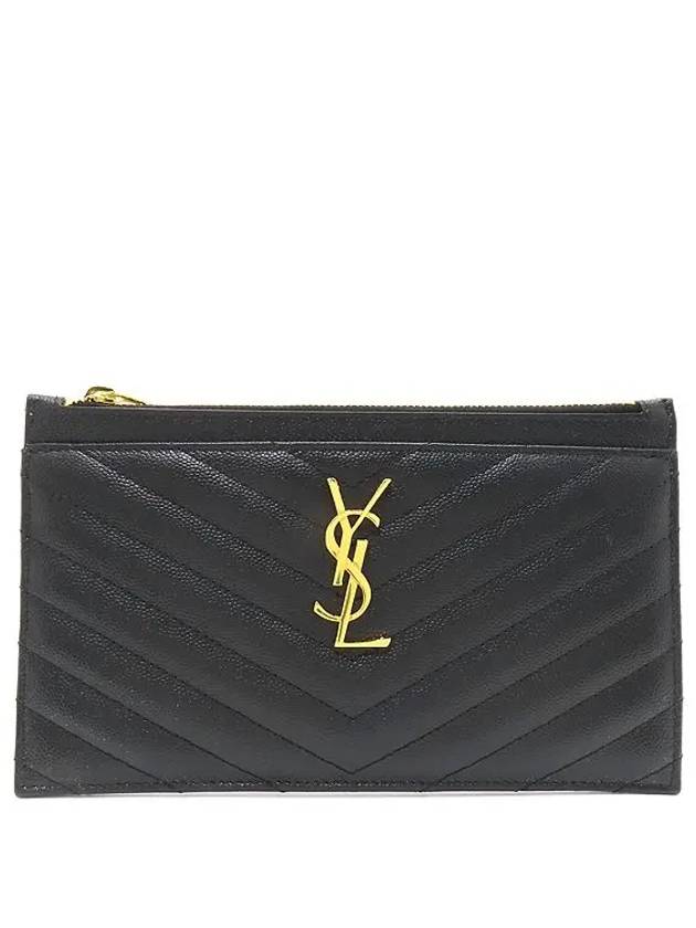 636312 Black Textured Quilted Gold Logo Monogram Bill Clutch - SAINT LAURENT - BALAAN 2