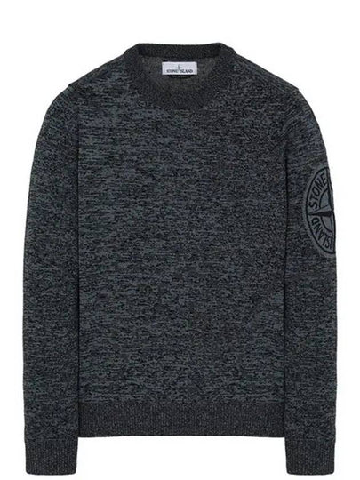 Men's Embroidered Logo Round Knit Top Black - STONE ISLAND - BALAAN 2