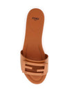 Baguette FF Logo Leather Slippers Brown - FENDI - BALAAN 3