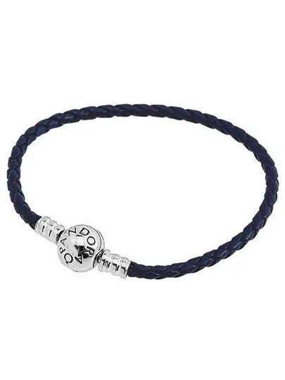 Moments Round Clap Leather Bracelet Blue - PANDORA - BALAAN 2