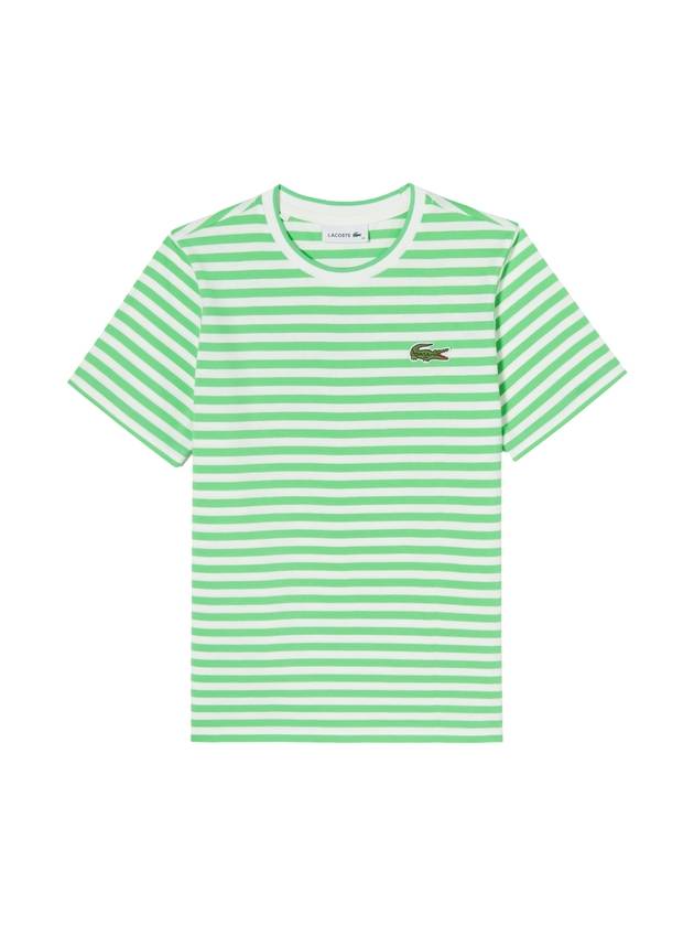 Women's Striped Short Sleeve T Shirt Light Green - LACOSTE - BALAAN 1