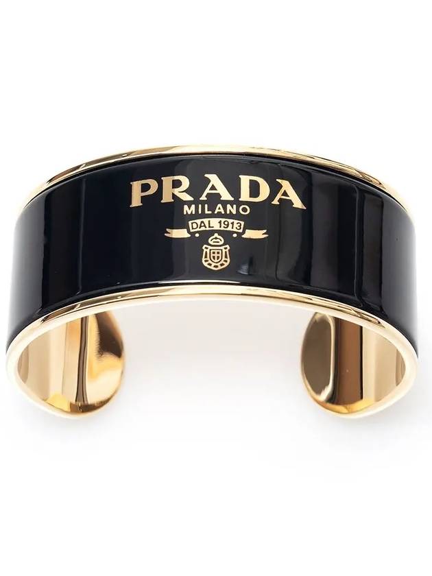 Enamel Metal Cuff Bracelet Gold Black - PRADA - BALAAN 3