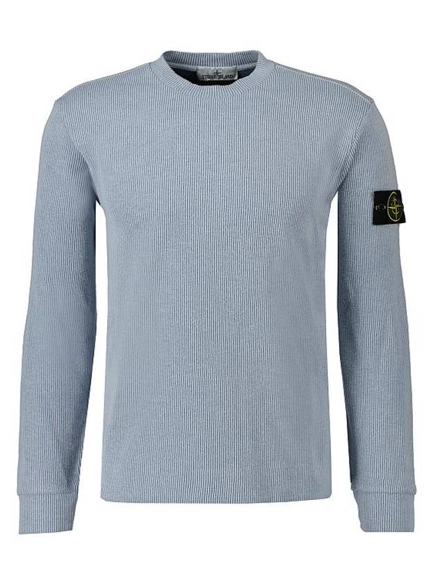 Compass Badge Crew Neck Ribbed Cotton Knit Top Sky Blue - STONE ISLAND - BALAAN 2