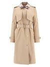 Women's Check Panel Cotton Gabardine Regular Fit Trench Coat Beige - BURBERRY - BALAAN 2