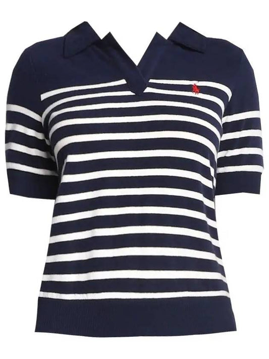 logo embroidery striped short sleeve PK shirt navy white - POLO RALPH LAUREN - BALAAN.