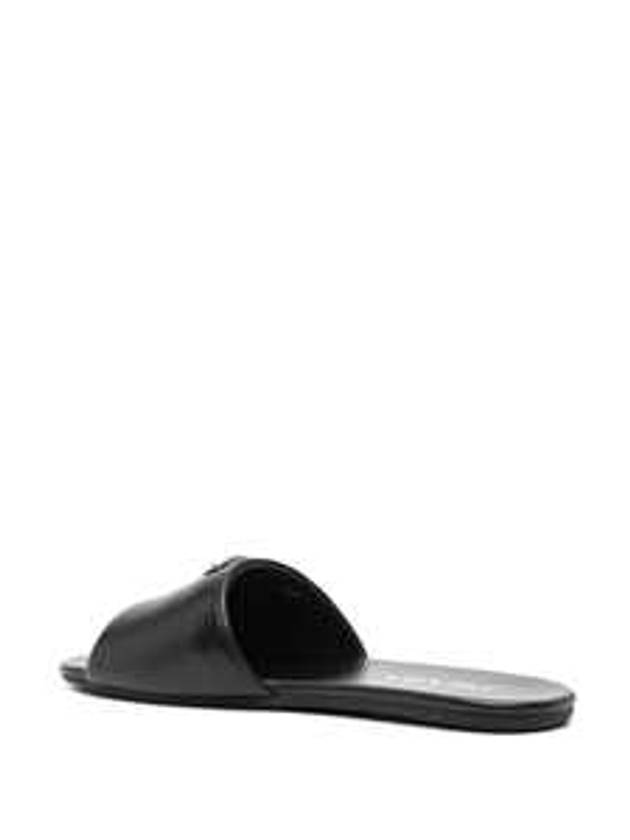 Logo Leather Slide Slippers Black - PRADA - BALAAN 3