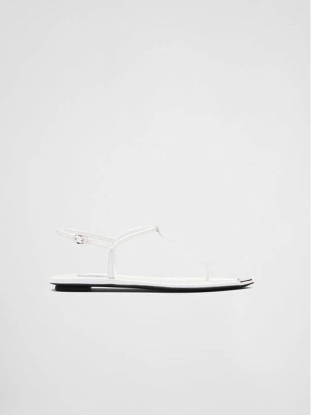 Triangle Logo Brushed Leather Flat Sandals White - PRADA - BALAAN 4