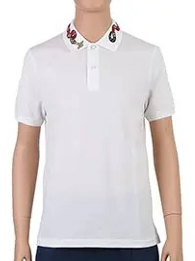 Men's Embroidered Snake Bee Logo PK Shirt White - GUCCI - BALAAN.