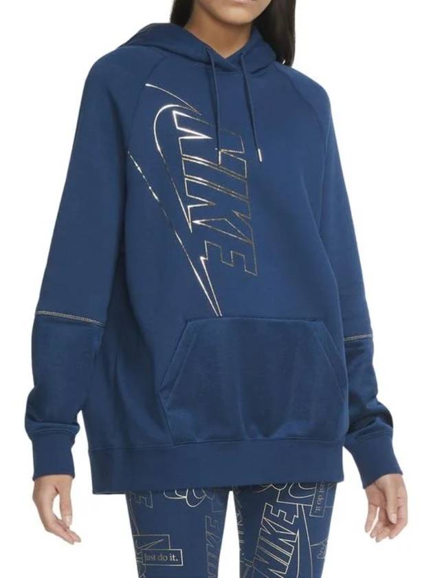 Logo Icon Clash Women s Overfit Brushed Hoodie Blue - NIKE - BALAAN 2