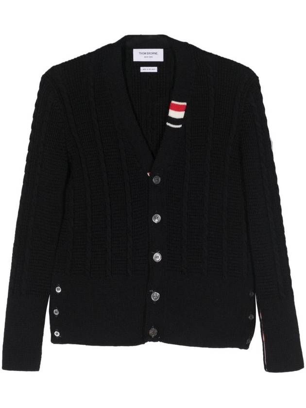 Cable Knitwear Virgin Wool Cardigan Navy - THOM BROWNE - BALAAN 1