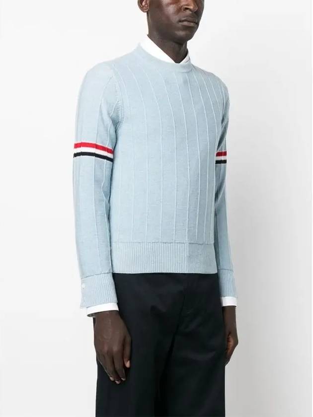 Men's Wool Relaxed Pullover Knit Top Light Blue - THOM BROWNE - BALAAN 5