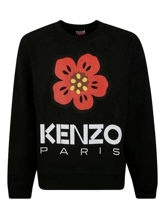 Logo Print Crew Neck Sweatshirt Black - KENZO - BALAAN 1