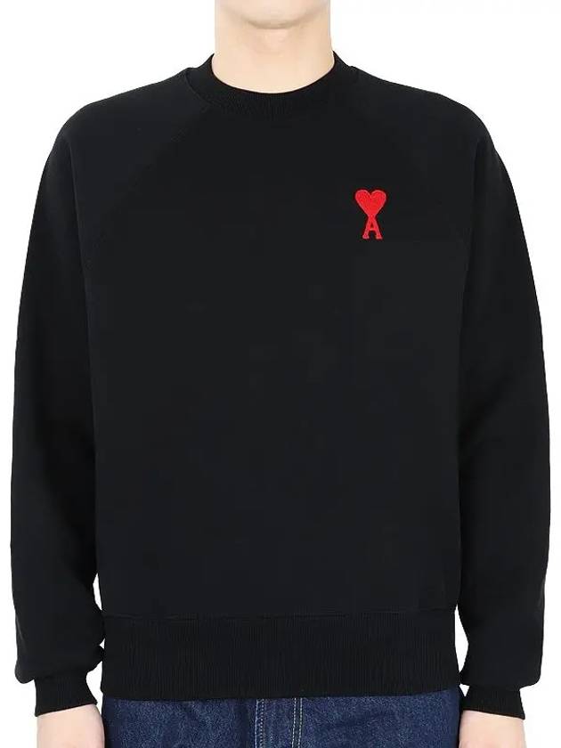 Men's Heart Logo Cotton Sweatshirt Black - AMI - BALAAN 2