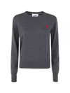 Heart Logo Crew Neck Merino Wool Knit Top Grey - AMI - BALAAN 2