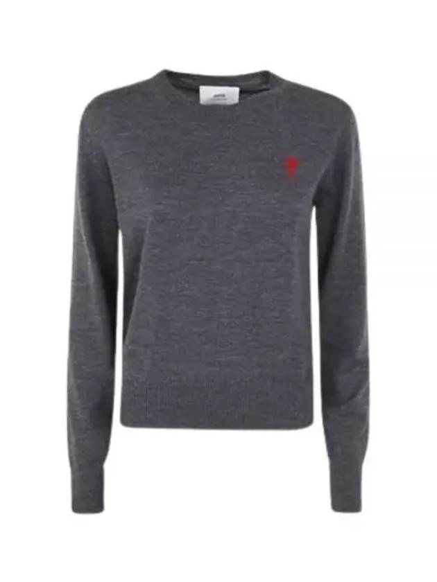 Heart Logo Crew Neck Merino Wool Knit Top Grey - AMI - BALAAN 2