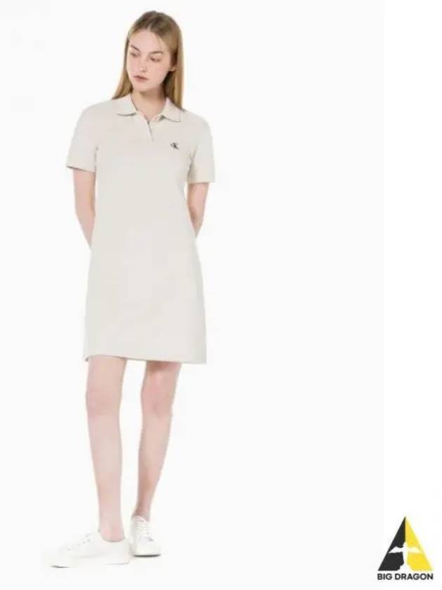 JEANS Women s Beige CK Logo Polo Short Sleeve Dress J222371 ACF - CALVIN KLEIN - BALAAN 1