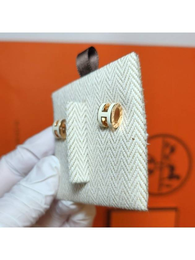 Mini Pop H Earring Rose Gold & Blanc - HERMES - BALAAN 4