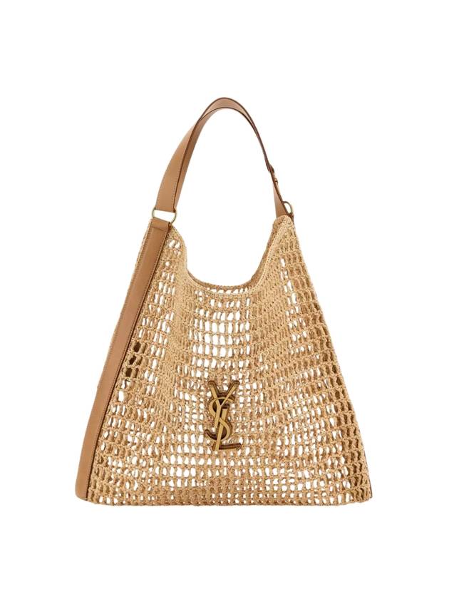 Vintage Gold Oxalis Raffia Crochet Vegetable Leather Tote Bag Natural Brown - SAINT LAURENT - BALAAN 1