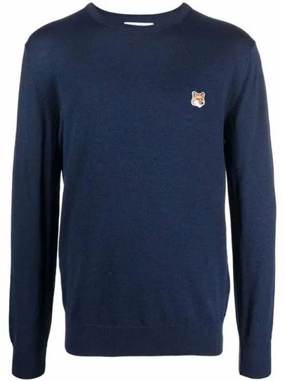 Fox head Patch Regular Round Neck Pullover Knit Top Navy Melange - MAISON KITSUNE - BALAAN 2