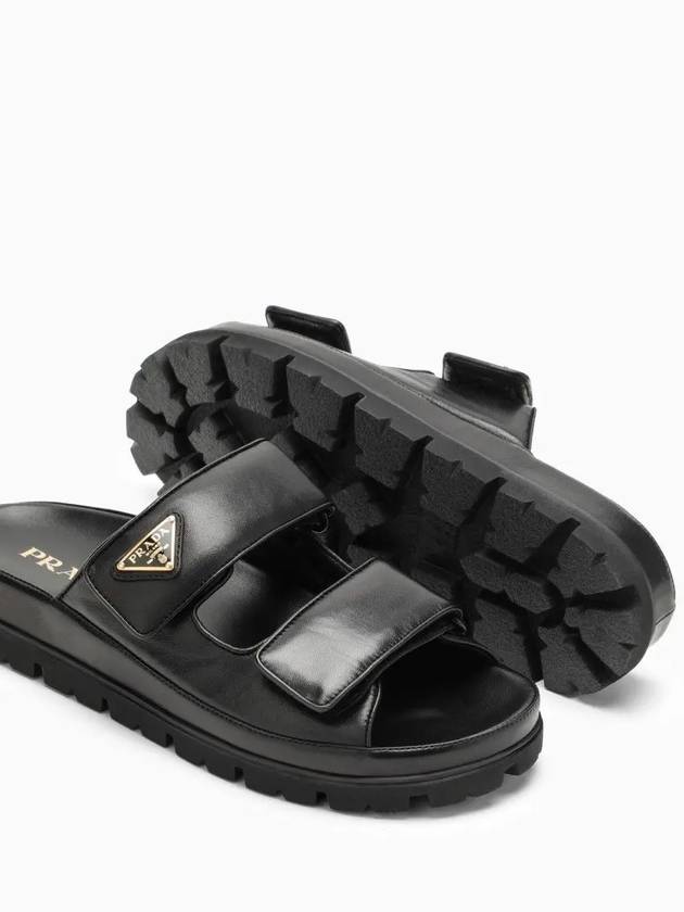 Triangular Logo Nappa Leather Slippers Black - PRADA - BALAAN 4