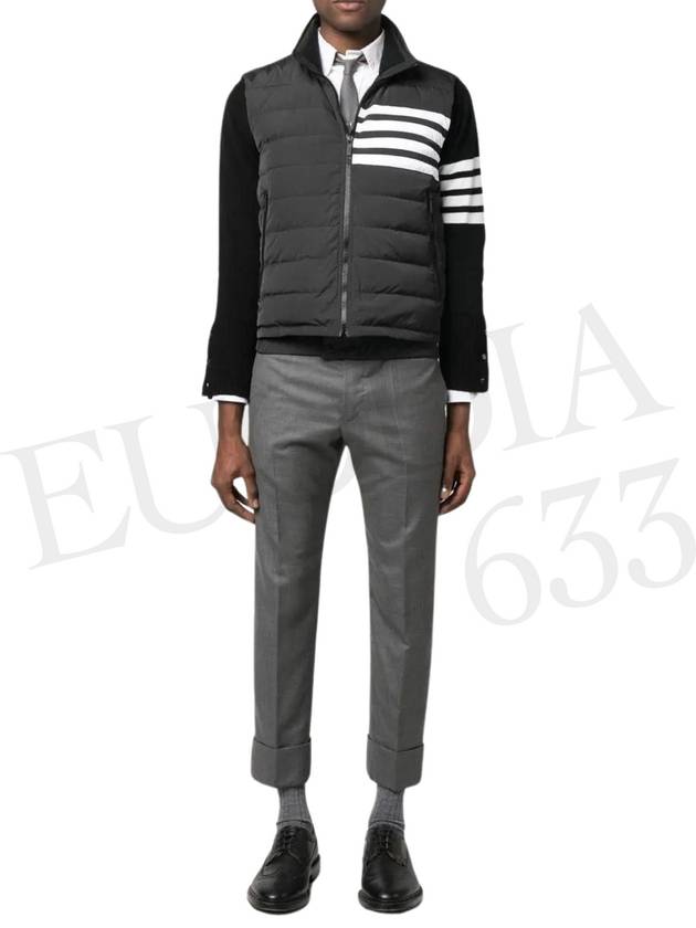 4 Bar Poly Twill Down Vest Charcoal - THOM BROWNE - BALAAN 3