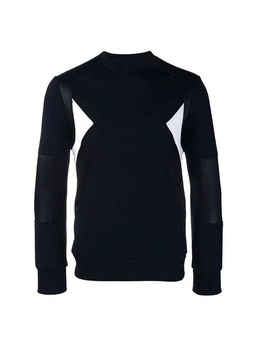embossed leather round neck sweatshirt navy - NEIL BARRETT - BALAAN 1