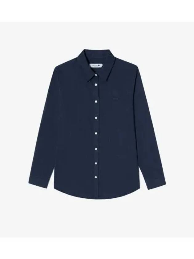 Women s Brushed Cotton Shirt Dark Navy - LACOSTE - BALAAN 1