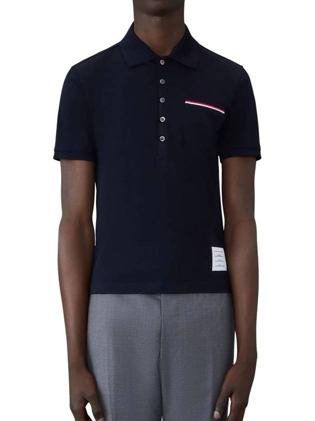 Men's Three Stripes Pocket Mercerized Short Sleeve Polo Shirt Navy - THOM BROWNE - BALAAN 2