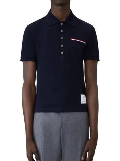 Men's Three Stripes Pocket Mercerized Short Sleeve Polo Shirt Navy - THOM BROWNE - BALAAN 2