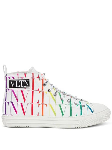 Men's Rainbow Logo High Top Sneakers White - VALENTINO - BALAAN 1