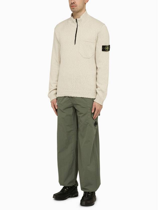 Half Zip-up Loose Fit Uneven Cotton Yarn Knit Top Beige - STONE ISLAND - BALAAN 4