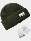 Logo Patch Knit Beanie Green - GANNI - BALAAN 10