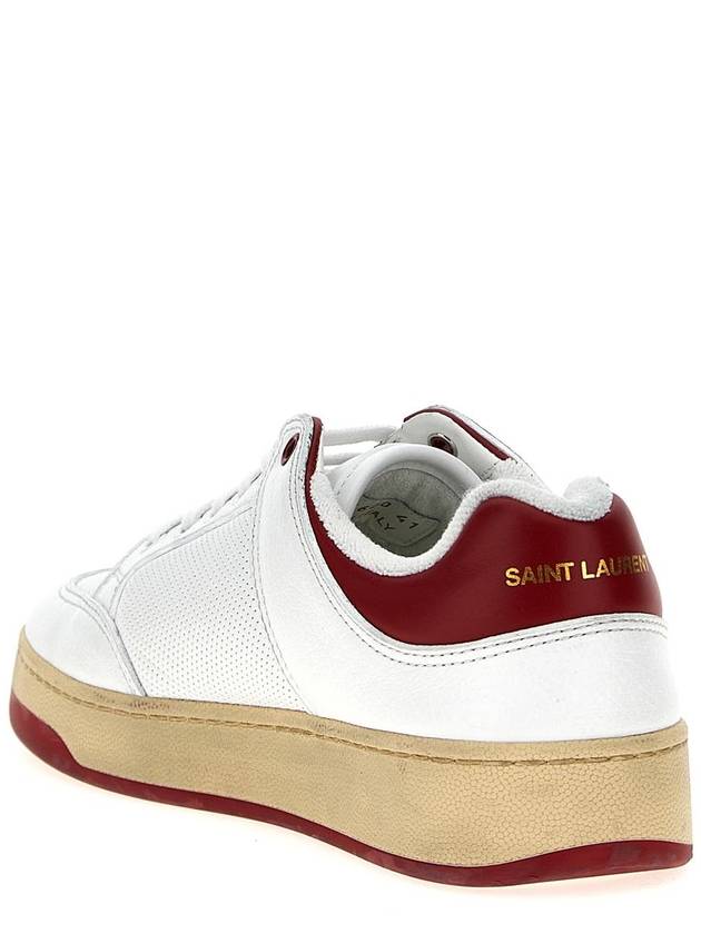 Crack Lace Up Calf Leather Low Top Sneakers White Red - SAINT LAURENT - BALAAN 4